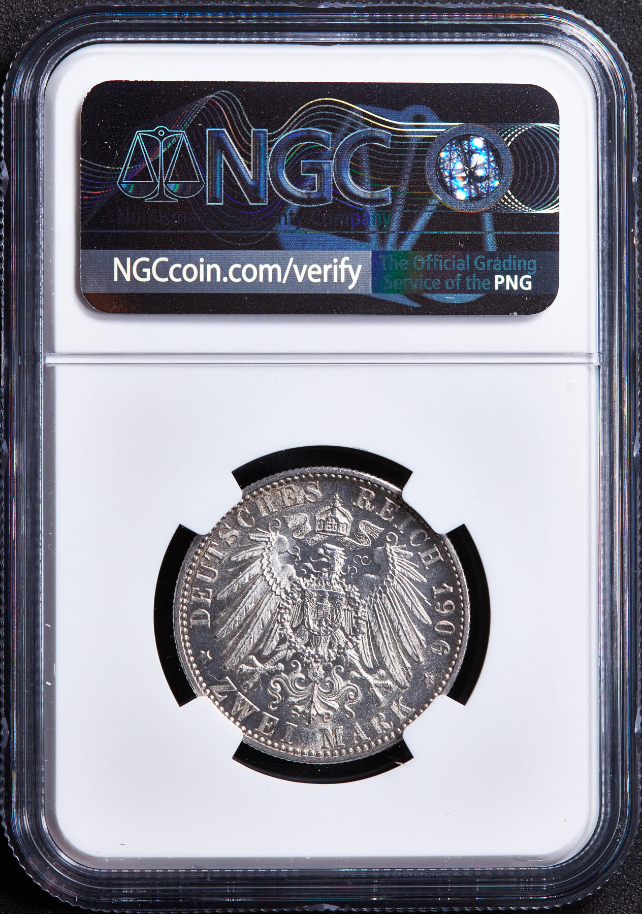 【俄甄集藏】2026年(049)03-18星期三 晚 19:30 全场包邮 德国巴登1906年弗里德里希一世金婚2马克银币，NGC MS63，转光品相，铸纹清晰，经典品种