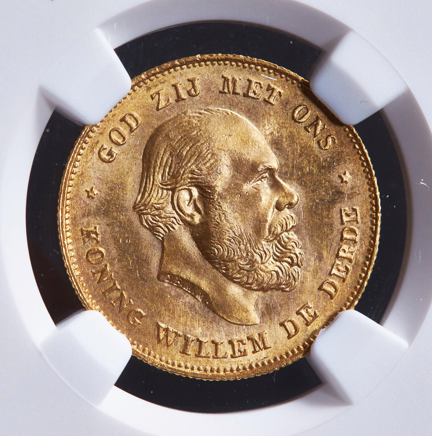 【俄甄集藏】2026年(049)03-18星期三 晚 19:30 全场包邮 荷兰1875年威廉三世10盾金币，NGC MS62，重6.729克，900金，原光品相