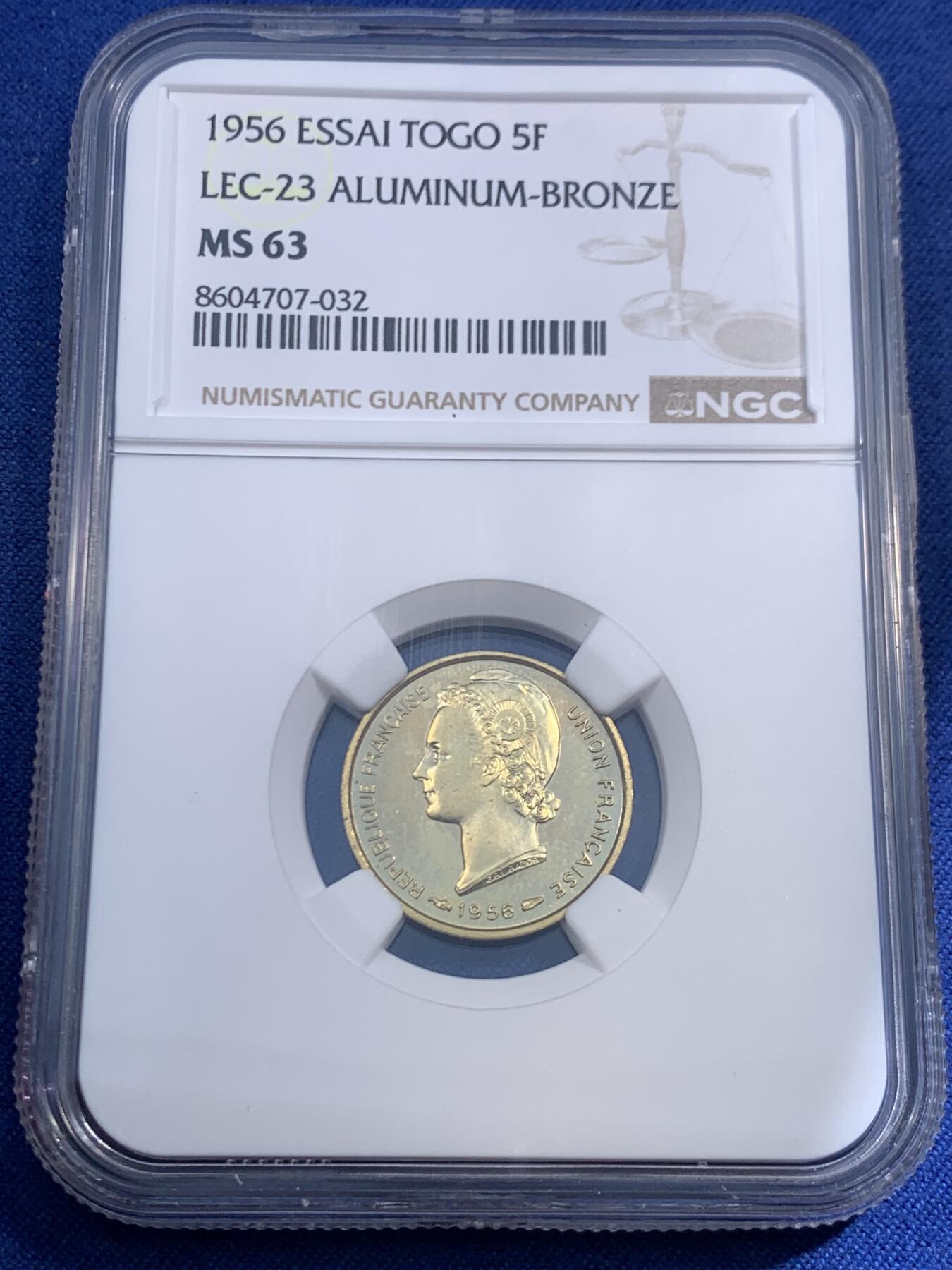 《竞宝斋》第471场 周日，周一，周二 3场连拍 （全场包邮）欢迎送拍 3枚一组 NGC MS63-64 法属多哥 1956年 5/10/25法郎 ESSAI样币 3枚一组确实不易 10法郎N标签面值错误 可自行联系N免费更换