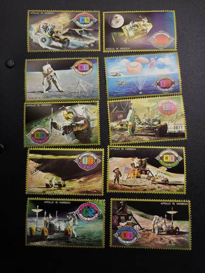 （不断上新，转发赚佣金和现金红包）云宸嘉赏-勋臻佳藏精品精选场次 - 阿曼（Um al Qwain，乌姆盖万酋长国）--阿波罗 15 号登月任务全套邮票  收藏级“灰姑凉邮票”未信销