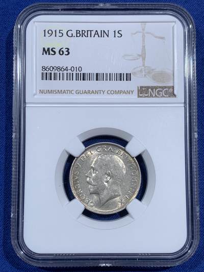 《竞宝斋》第471场 周日，周一，周二 3场连拍 （全场包邮）欢迎送拍 - NGC MS63 英国1915年乔治五世1先令 早期高银版 原光原味 好看的狮子
