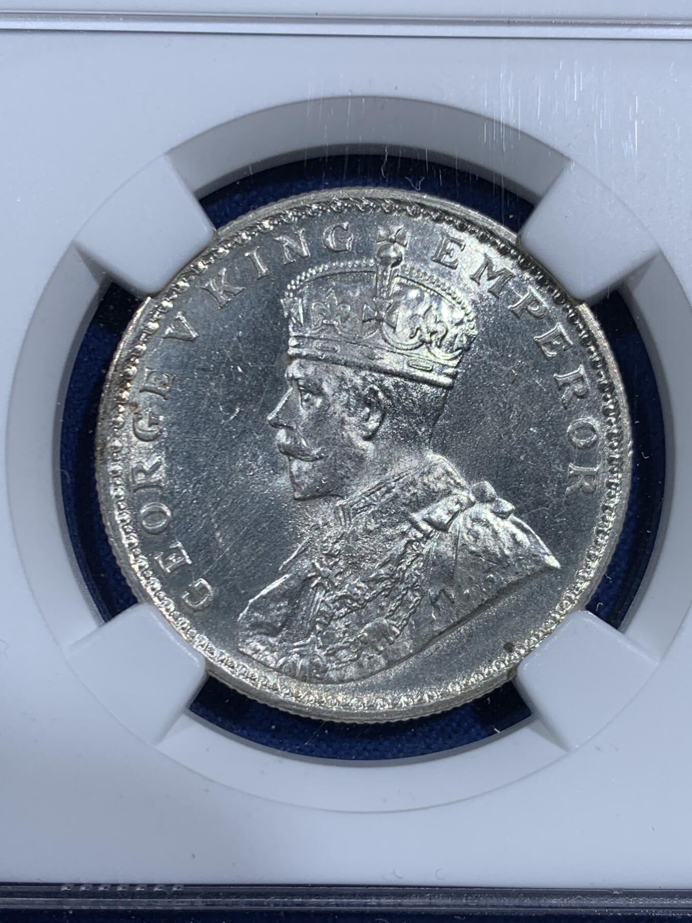 《竞宝斋》第471场 周日，周一，周二 3场连拍 （全场包邮）欢迎送拍 NGC UNCD 英属1919年C版印度1卢比银币