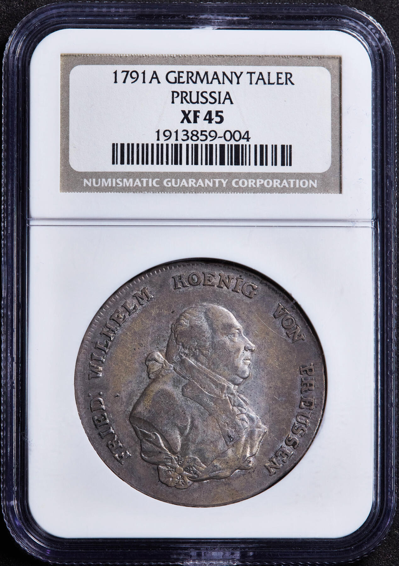【俄甄集藏】2026年(049)03-18星期三 晚 19:30 全场包邮 神圣罗马帝国-德国普鲁士1791年A版弗里德里希·威廉二世1泰勒银币，NGC XF45，黄油酱彩老包浆，味道一流