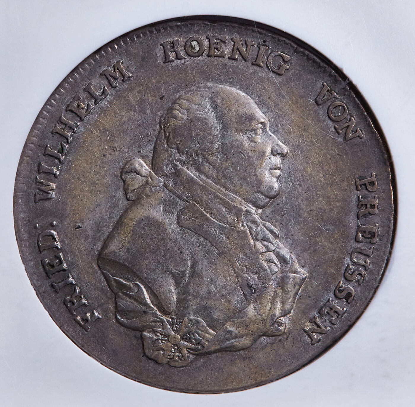 【俄甄集藏】2026年(049)03-18星期三 晚 19:30 全场包邮 神圣罗马帝国-德国普鲁士1791年A版弗里德里希·威廉二世1泰勒银币，NGC XF45，黄油酱彩老包浆，味道一流