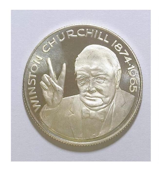 英国1965年 丘吉尔+大本钟高浮雕精制镀银章 35MM
