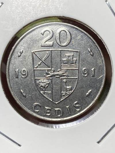 2026年第三十六场(总第二百零五场）外国精品纸夹币场(免佣金) - 加纳🇬🇭1991年20塞地(第五套流通硬币首发年)