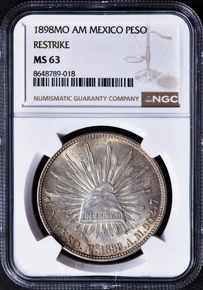 【俄甄集藏】2026年(049)03-18星期三 晚 19:30 全场包邮 - 墨西哥1898年Mo Am版1比索直边鹰洋大银币，NGC MS63，黄油彩转光品相