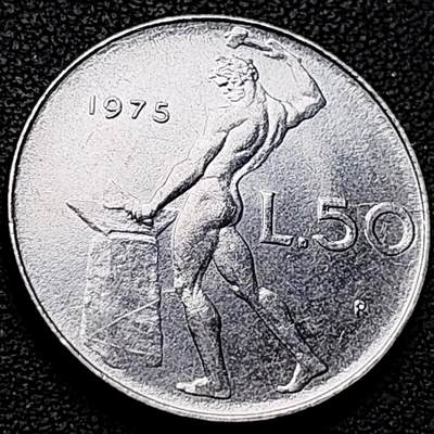 泉币菌-第211场-拍品多 请提前出价（工作最近较忙 发货不及时，望理解） - 意大利 1975年 50里拉 锻冶之神 伍尔坎 24mm