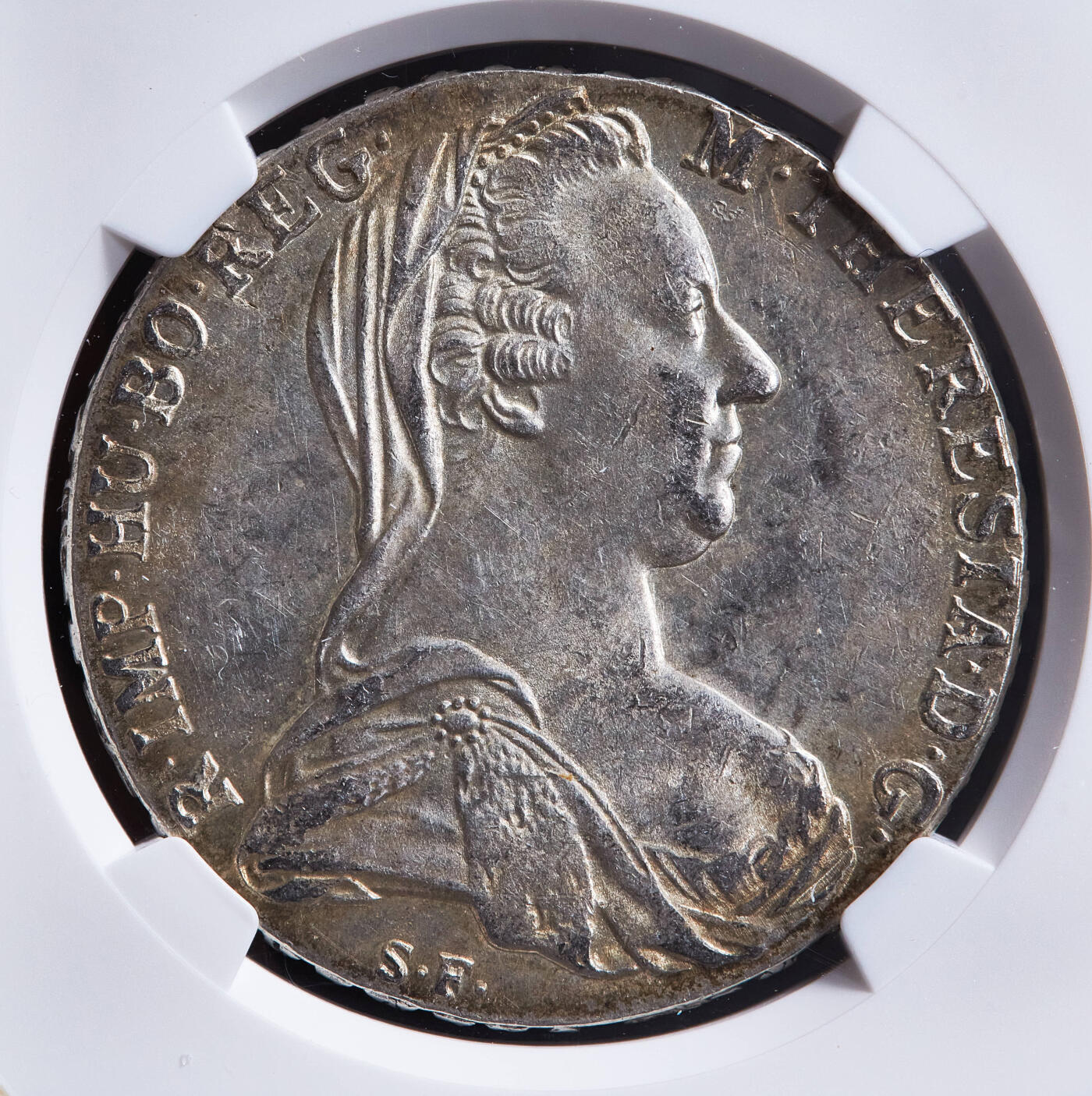 【俄甄集藏】2026年(049)03-18星期三 晚 19:30 全场包邮 奥地利1936-1961年后铸版玛利亚·特蕾莎头像1泰勒大奶妈银币，NGC AU58，黄油环彩，原光品相