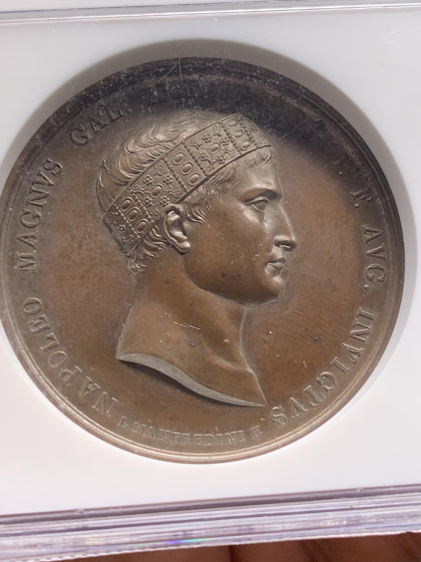 《竞宝斋》第471场 周日，周一，周二 3场连拍 （全场包邮）欢迎送拍 NGC MS63BN 法国1809年拿破仑一世瓦格拉姆战役纪念铜章 正面拿皇头像 稀缺 加厚盒