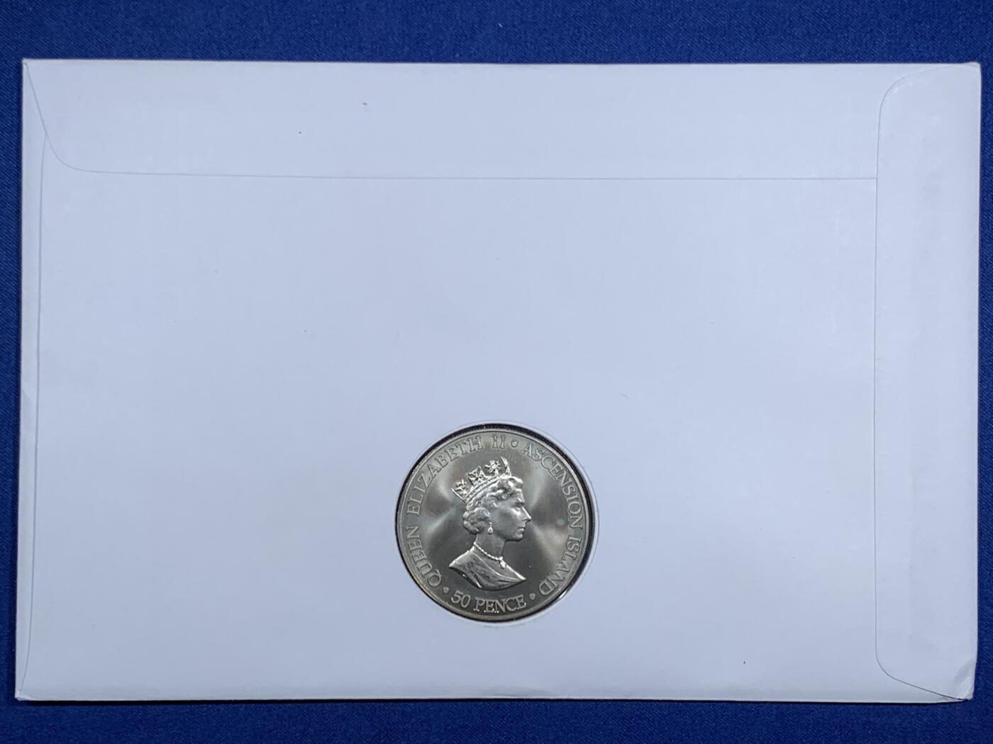 《竞宝斋》第471场 周日，周一，周二 3场连拍 （全场包邮）欢迎送拍 英属阿克松群岛2000年女王母亲100周岁50便士纪念币，邮币首日封编号0146