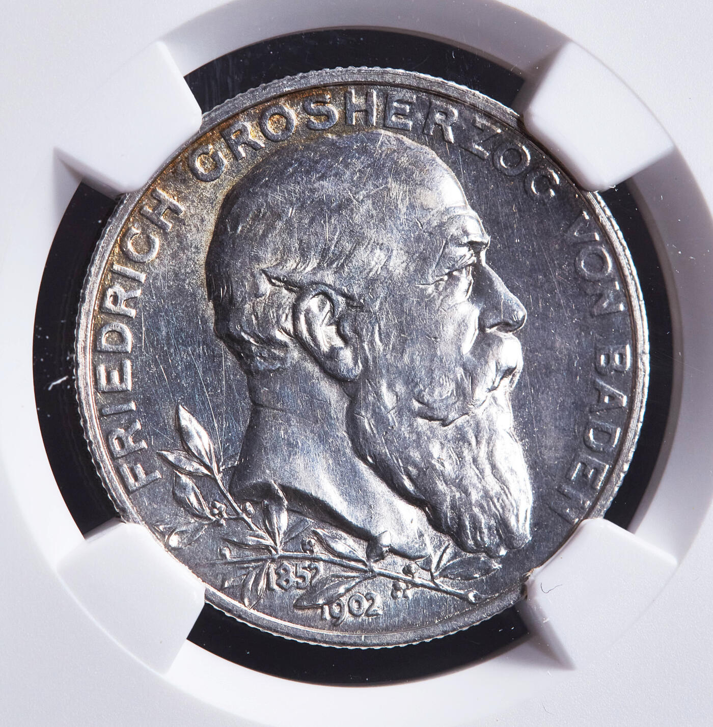 【俄甄集藏】2026年(049)03-18星期三 晚 19:30 全场包邮 德国巴登1902年弗里德里希一世执政50周年2马克银币，NGC UNCD，转光品相，疑似错杀