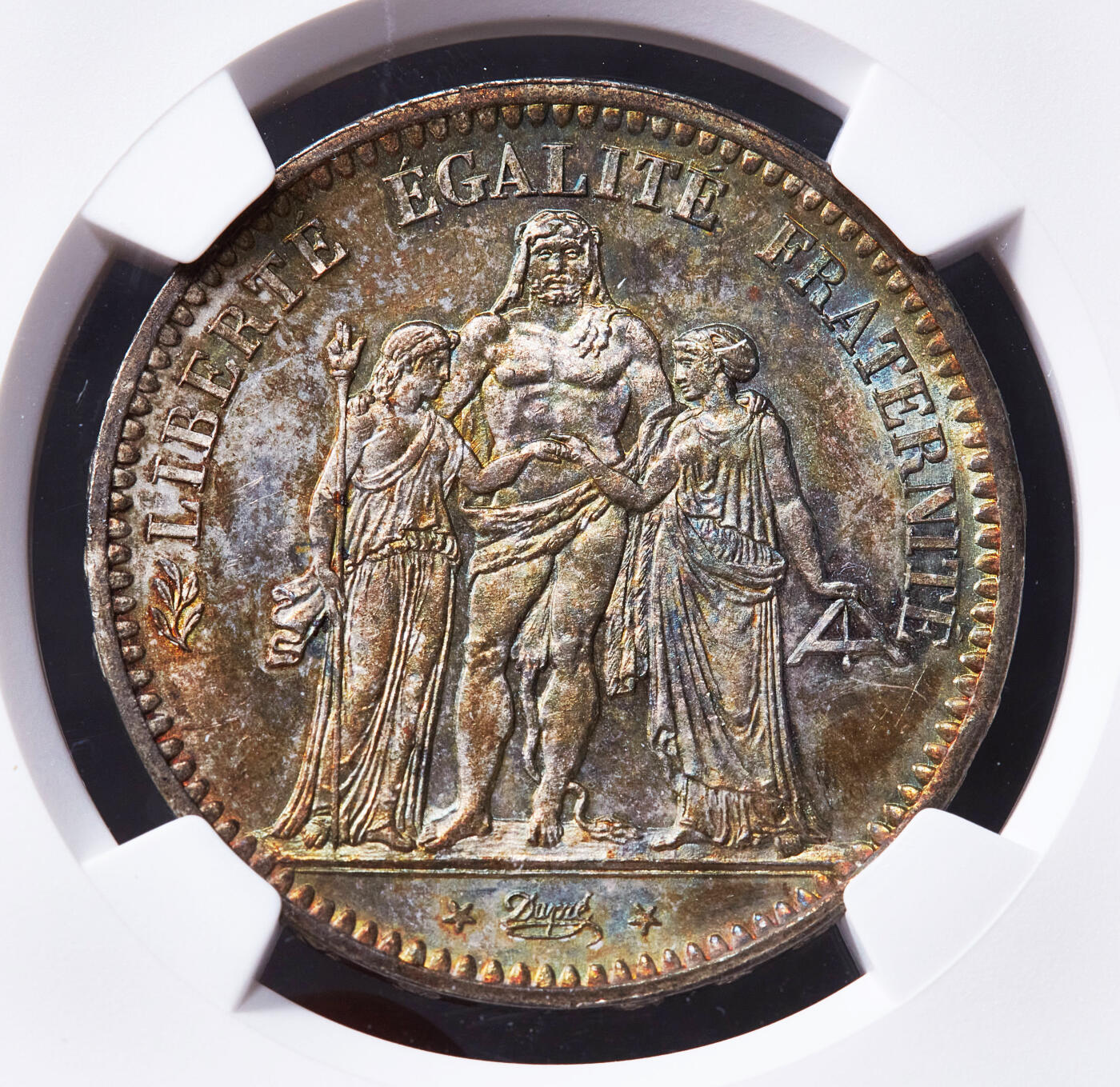 【俄甄集藏】2026年(049)03-18星期三 晚 19:30 全场包邮 法国1849年第二共和国A版大力神5法郎大银币，NGC MS64，五彩，转光品相，少见高分