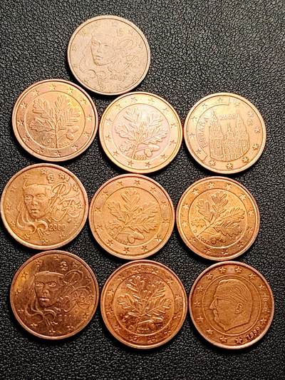 泉币菌-第211场-拍品多 请提前出价（工作最近较忙 发货不及时，望理解） - 10枚一组 5欧分混合国家、年份