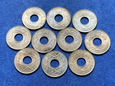 《竞宝斋》第471场 周日，周一，周二 3场连拍 （全场包邮）欢迎送拍 - 10枚一组 英属西非1908年爱德华七世1/10便士 好品