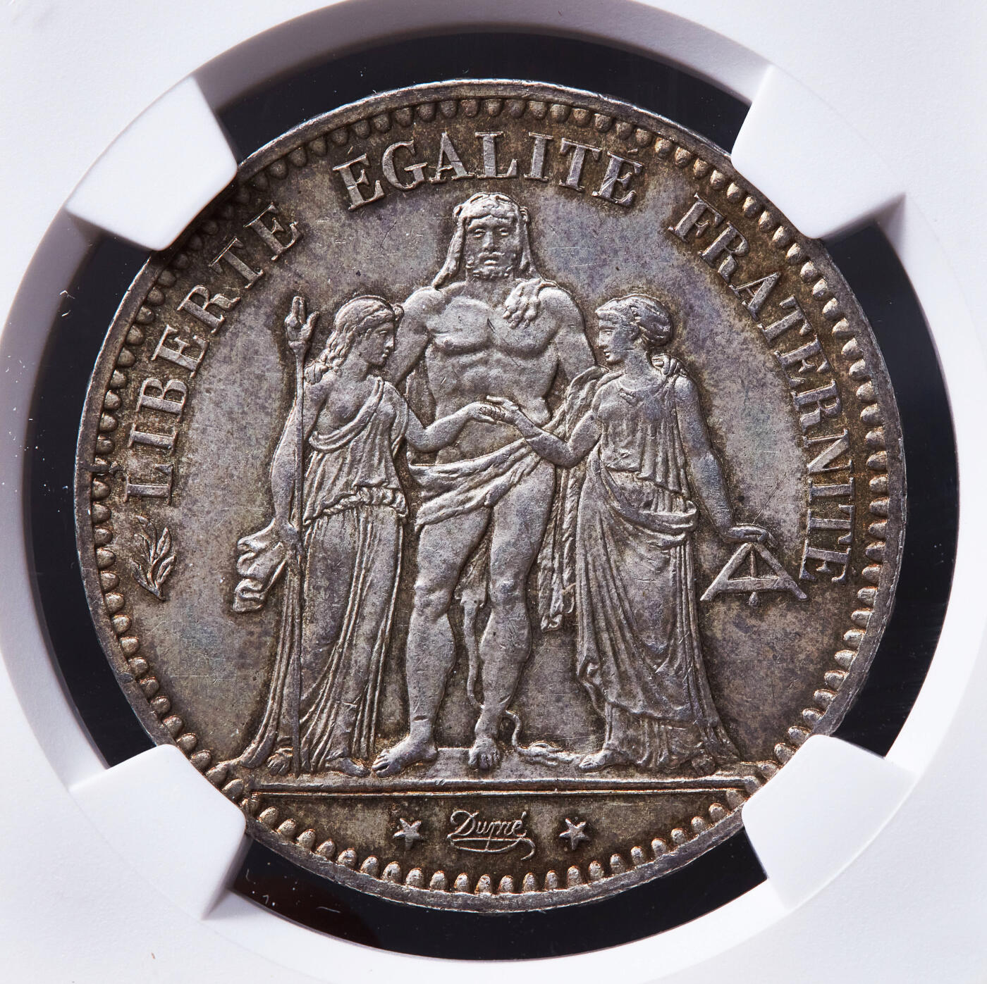 【俄甄集藏】2026年(049)03-18星期三 晚 19:30 全场包邮 法国1876年A版大力神5法郎大银币，NGC MS63，黄油彩老包浆，原光品相