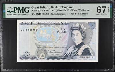 《外钞收藏家》第六百一十八期（精品场）（长期征集拍品、欢迎藏友们联系合作） - 1980-87年英国D序列5镑 PMG67 无47