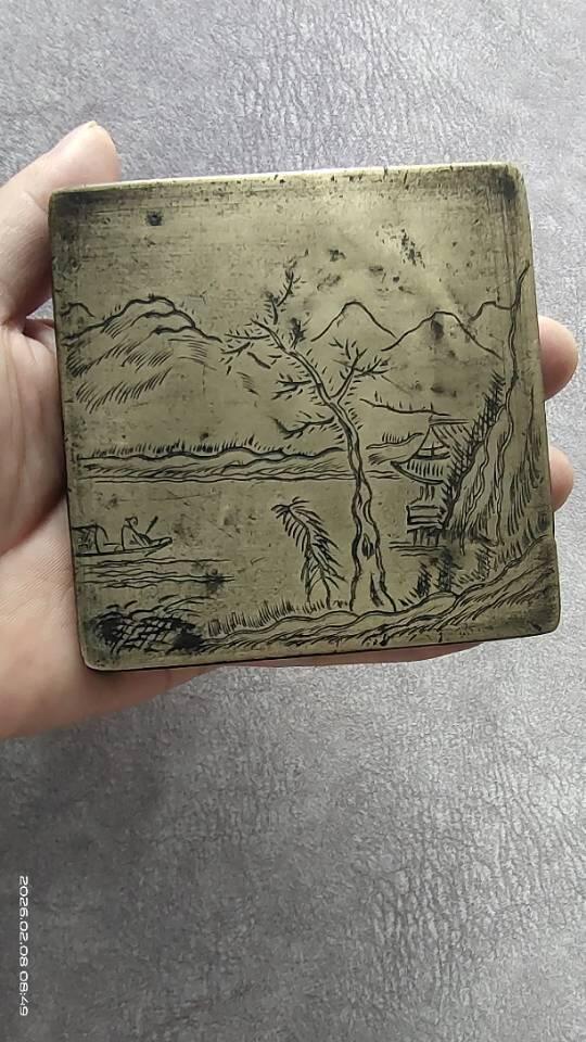 刻铜墨盒盖，92*92厚重