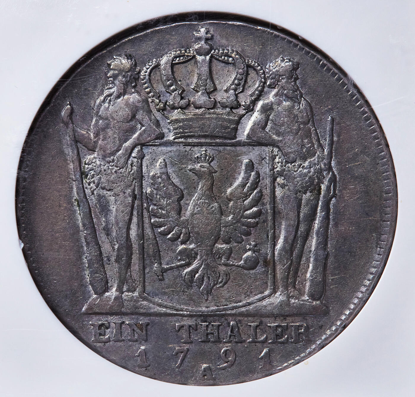 【俄甄集藏】2026年(049)03-18星期三 晚 19:30 全场包邮 神圣罗马帝国-德国普鲁士1791年A版弗里德里希·威廉二世1泰勒银币，NGC XF45，黄油酱彩老包浆，味道一流