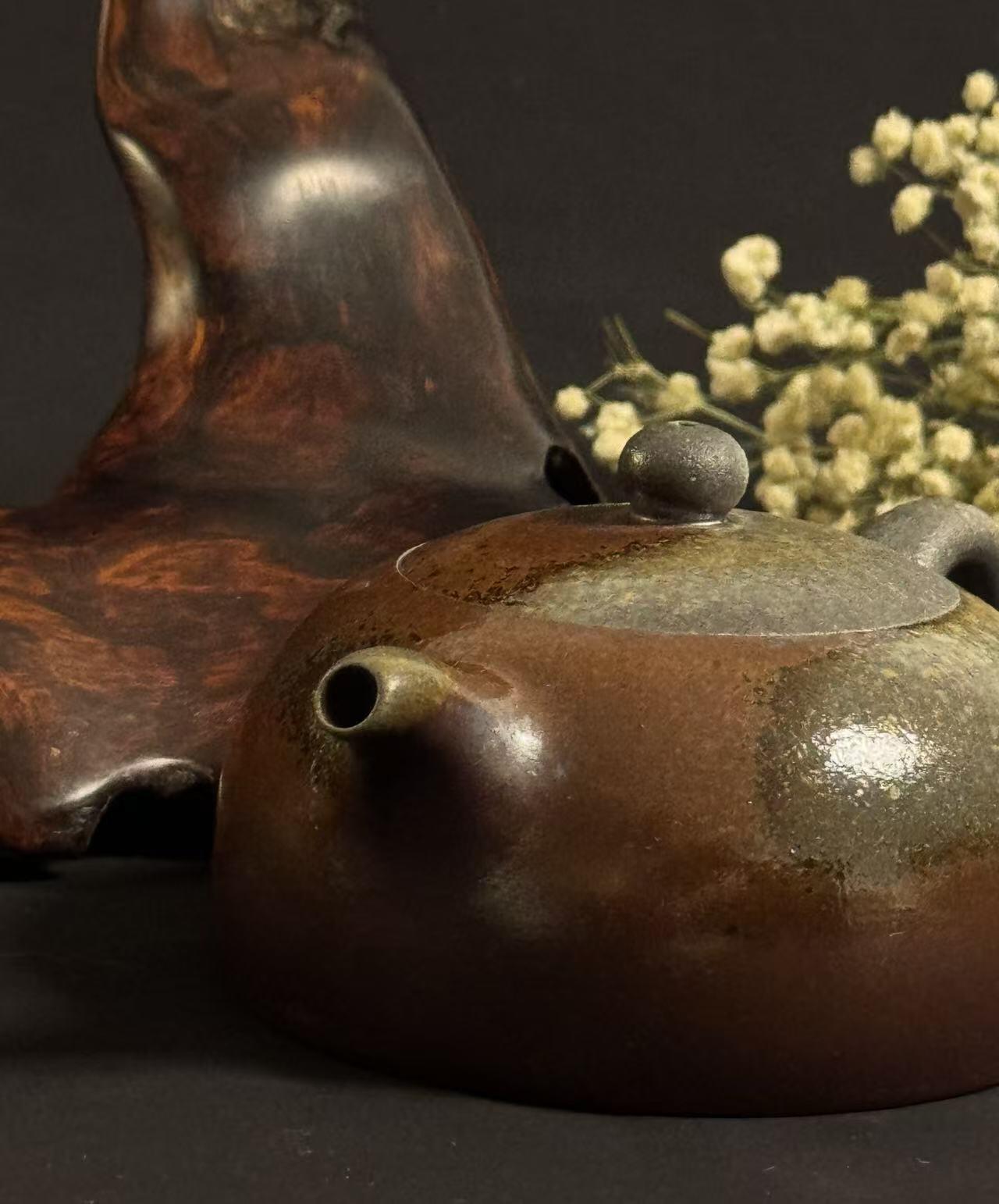 零元拍：原矿紫砂壶柴烧半月+柴烧主人杯（250CC左右）