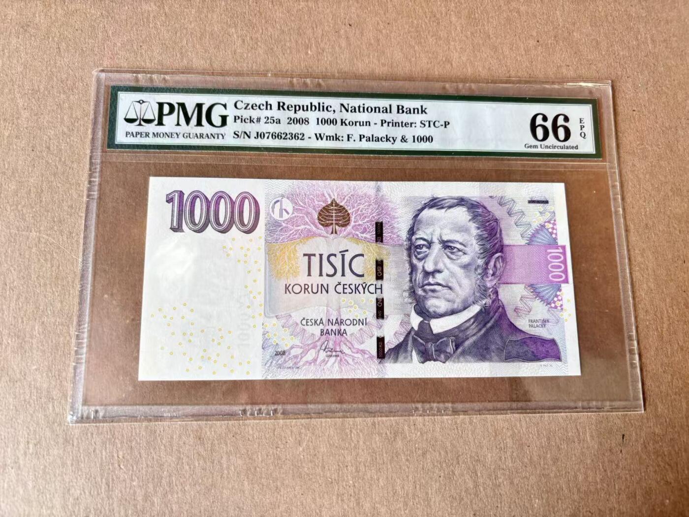 【Blue Auction】世界纸币精拍第795期——18级TOP拍卖/信誉/品质/专业/高效💫 捷克 2008年1000克朗 PMG66EPQ 