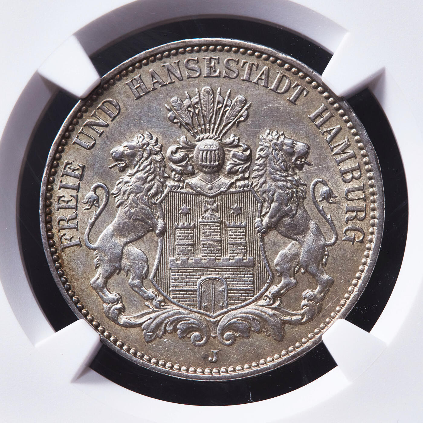 【俄甄集藏】2026年(049)03-18星期三 晚 19:30 全场包邮 德国汉堡1914年J版3马克银币，NGC AU55，黄油彩原味包浆，原光品相，疑似低评