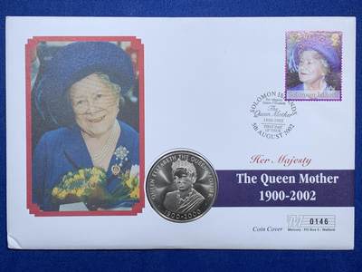 《竞宝斋》第471场 周日，周一，周二 3场连拍 （全场包邮）欢迎送拍 - 英属阿克松群岛2000年女王母亲100周岁50便士纪念币，邮币首日封编号0146