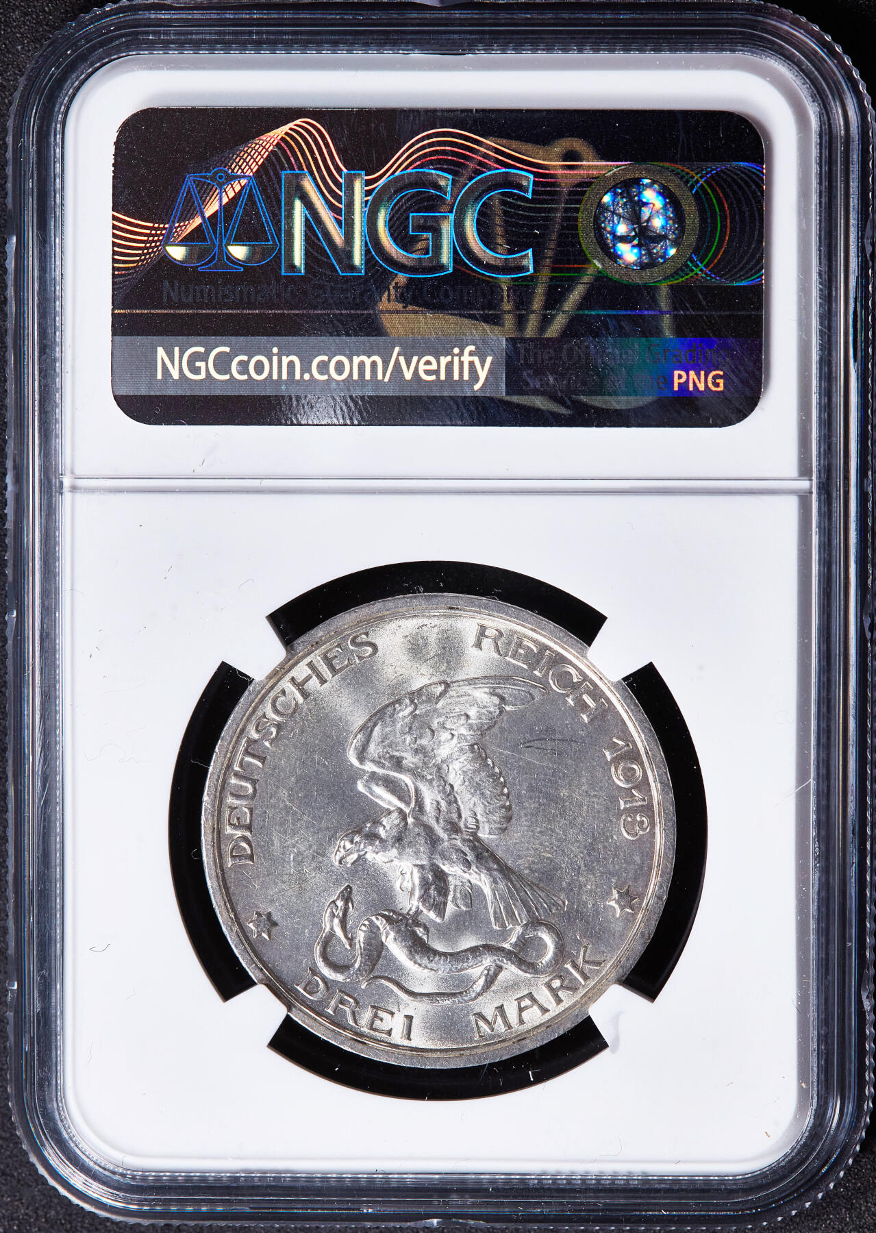 【俄甄集藏】2026年(049)03-18星期三 晚 19:30 全场包邮 德国普鲁士1913年A版反法战争胜利百年3马克银币，NGC MS62，转光品相