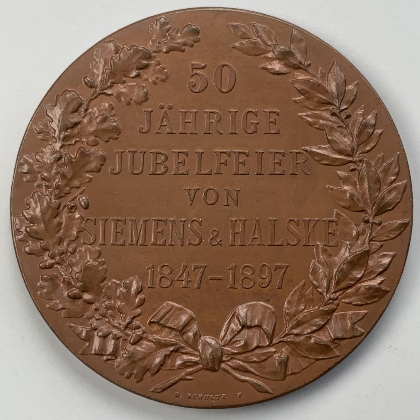 掌中浮雕-藏着的欧洲第055场  1897年德国西门子公司成立50周年纪念铜章，50mm