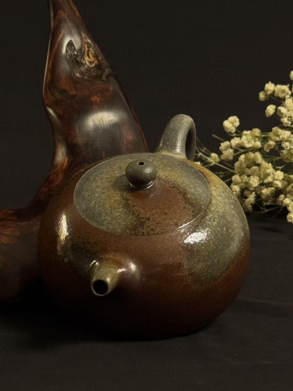 零元拍：原矿紫砂壶柴烧半月+柴烧主人杯（250CC左右）