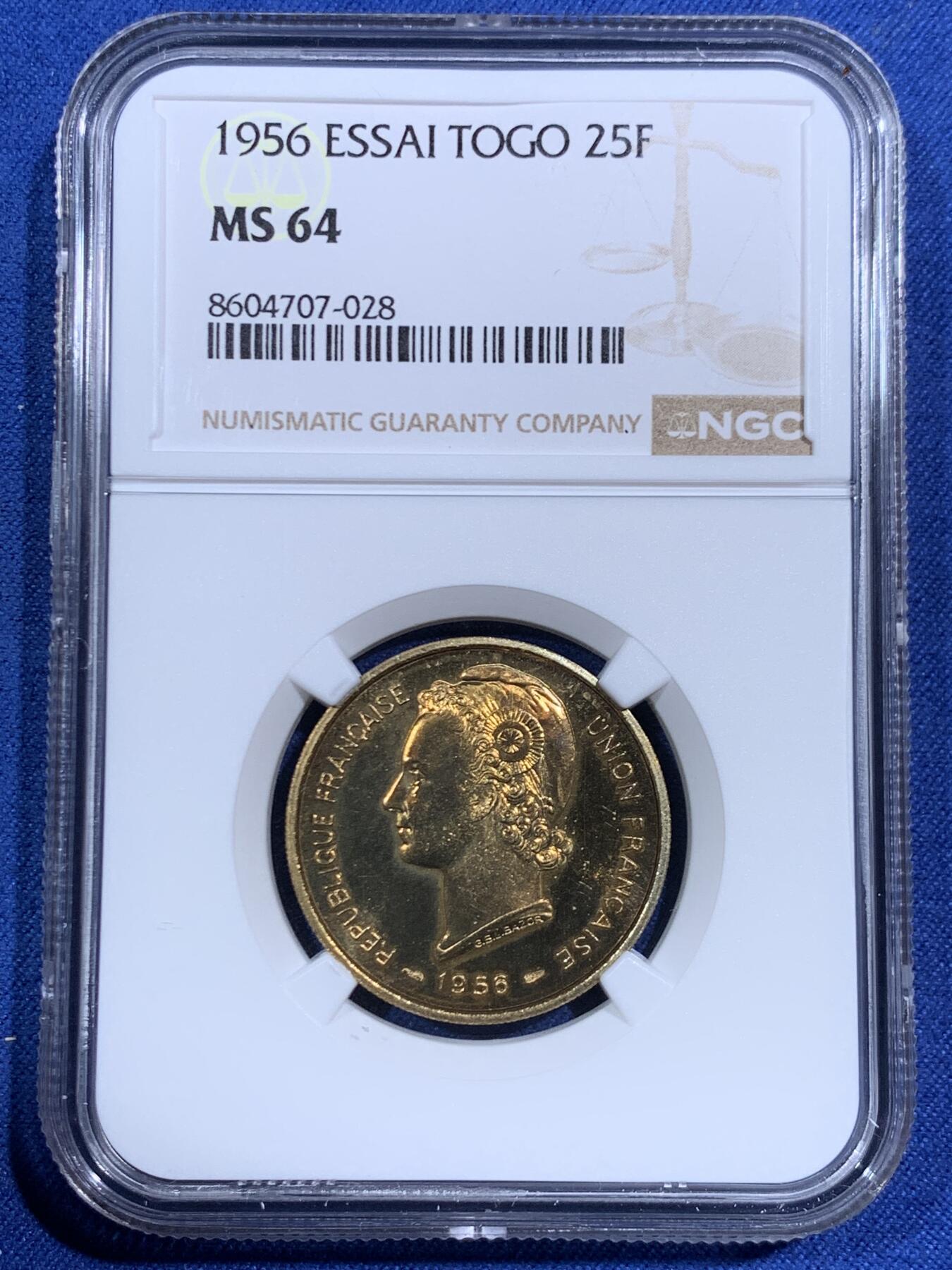 《竞宝斋》第471场 周日，周一，周二 3场连拍 （全场包邮）欢迎送拍 3枚一组 NGC MS63-64 法属多哥 1956年 5/10/25法郎 ESSAI样币 3枚一组确实不易 10法郎N标签面值错误 可自行联系N免费更换