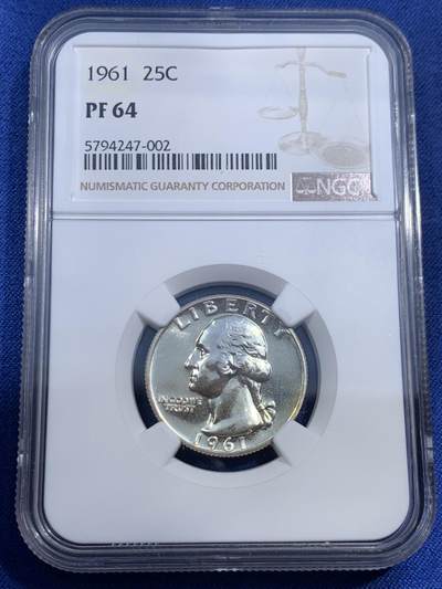 《竞宝斋》第471场 周日，周一，周二 3场连拍 （全场包邮）欢迎送拍 - NGC PF64 美国1961年华盛顿25美分银币 精致版本少见