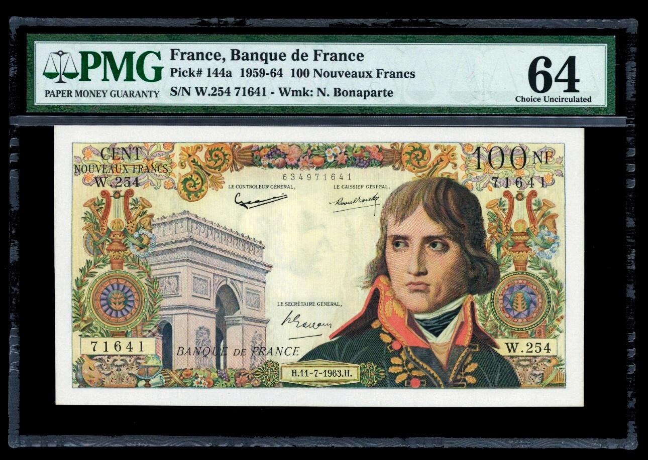 【Blue Auction】世界纸币精拍第795期——18级TOP拍卖/信誉/品质/专业/高效💫 法国 1963年100新法郎 拿破仑 PMG64 