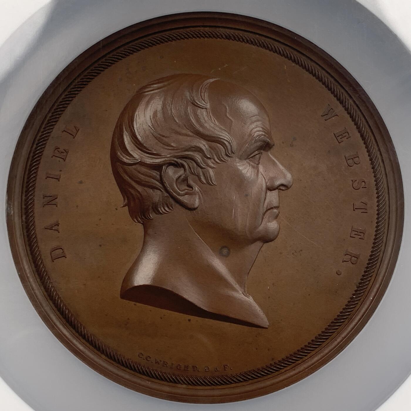 掌中浮雕-藏着的欧洲第055场 NGC MS64 : 19世纪美国古典大铜章丹尼尔.韦伯斯特铜章，77mm