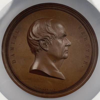 掌中浮雕-藏着的欧洲第055场 - NGC MS64 : 19世纪美国古典大铜章丹尼尔.韦伯斯特铜章，77mm