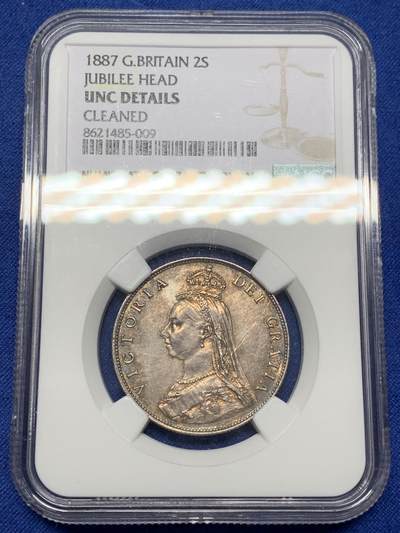 《竞宝斋》第471场 周日，周一，周二 3场连拍 （全场包邮）欢迎送拍 - NGC UNCD 英国1887年高冠1弗洛林银币，绚丽多彩包浆，细节不错，凑套性价比之选