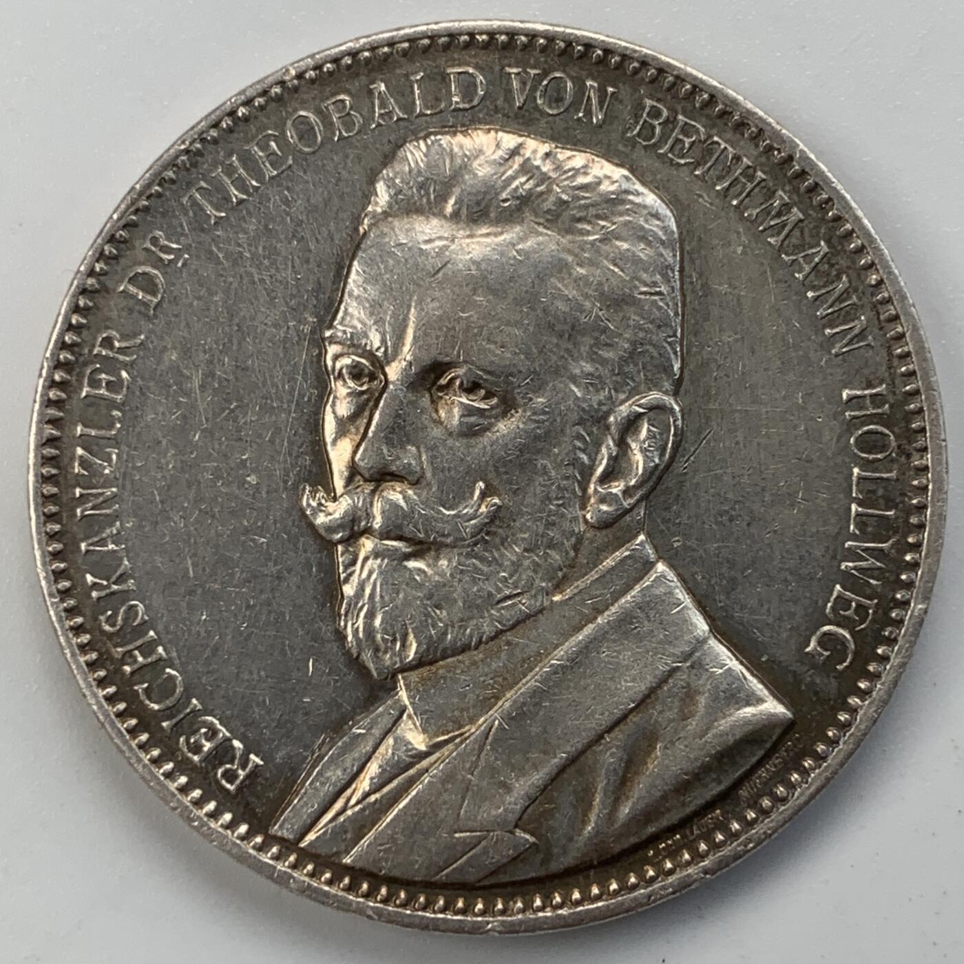 掌中浮雕-藏着的欧洲第055场 1909年德国Theobald von Bethmann Hollweg被任命为德帝国首相银章，32mm，17.67g