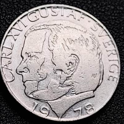 泉币菌-第211场-拍品多 请提前出价（工作最近较忙 发货不及时，望理解） - 瑞典1978年1克朗铜镍币，卡尔十六世 古斯塔夫，25mm