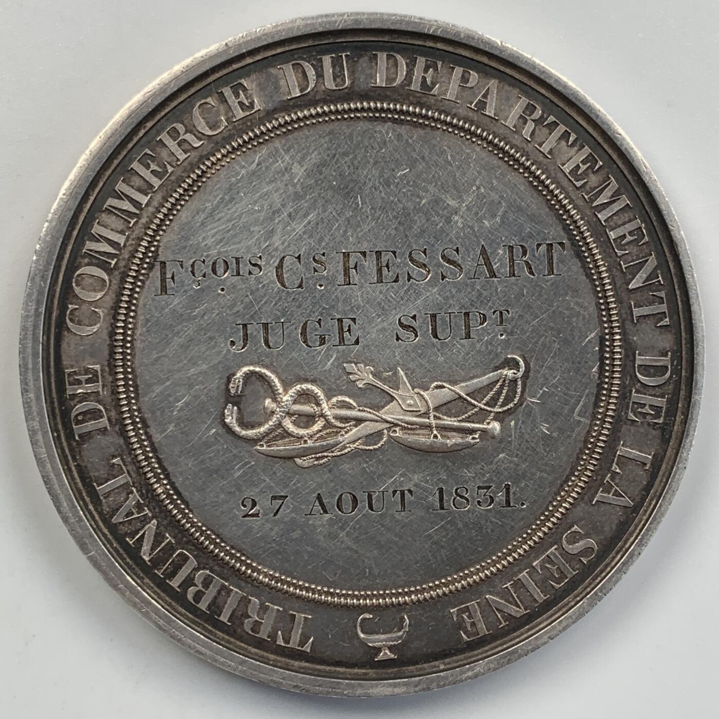 掌中浮雕-藏着的欧洲第055场 1831年法国塞纳商业法庭高级法官任职纪念银章，51.3mm，63.4g