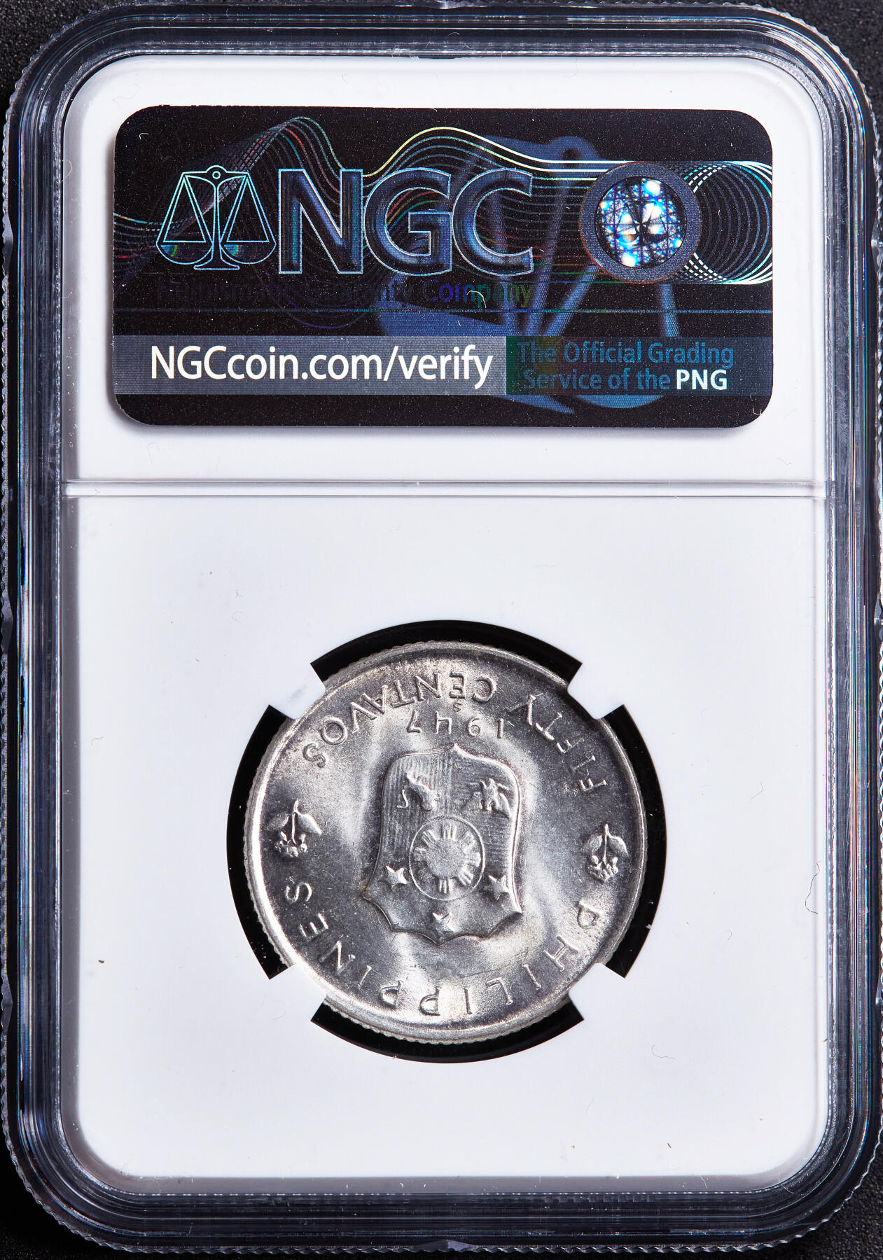 【俄甄集藏】2026年(049)03-18星期三 晚 19:30 全场包邮 菲律宾1947年S版麦克阿瑟将军50分银币，NGC MS64，转光品相，经典品种