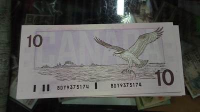 【陆续更新】世界钱币～微拍第240期暨2026年第21期  部分尾货整理陆续低价起拍清仓 - 1989年加拿大10元 纸币全新绝品尾号174（近一刀基本卖完，最后这期的7张，多一张都没有了）