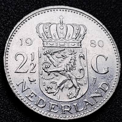 泉币菌-第211场-拍品多 请提前出价（工作最近较忙 发货不及时，望理解） - 原光极美 荷兰王国 1980年 2.5盾 朱莉安娜女王 29mm 荷兰入欧前 绝版