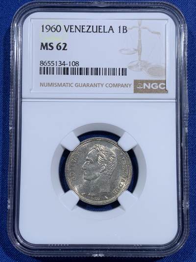 《竞宝斋》第471场 周日，周一，周二 3场连拍 （全场包邮）欢迎送拍 - NGC MS62 委内瑞拉 1960年 1玻利瓦尔 银币