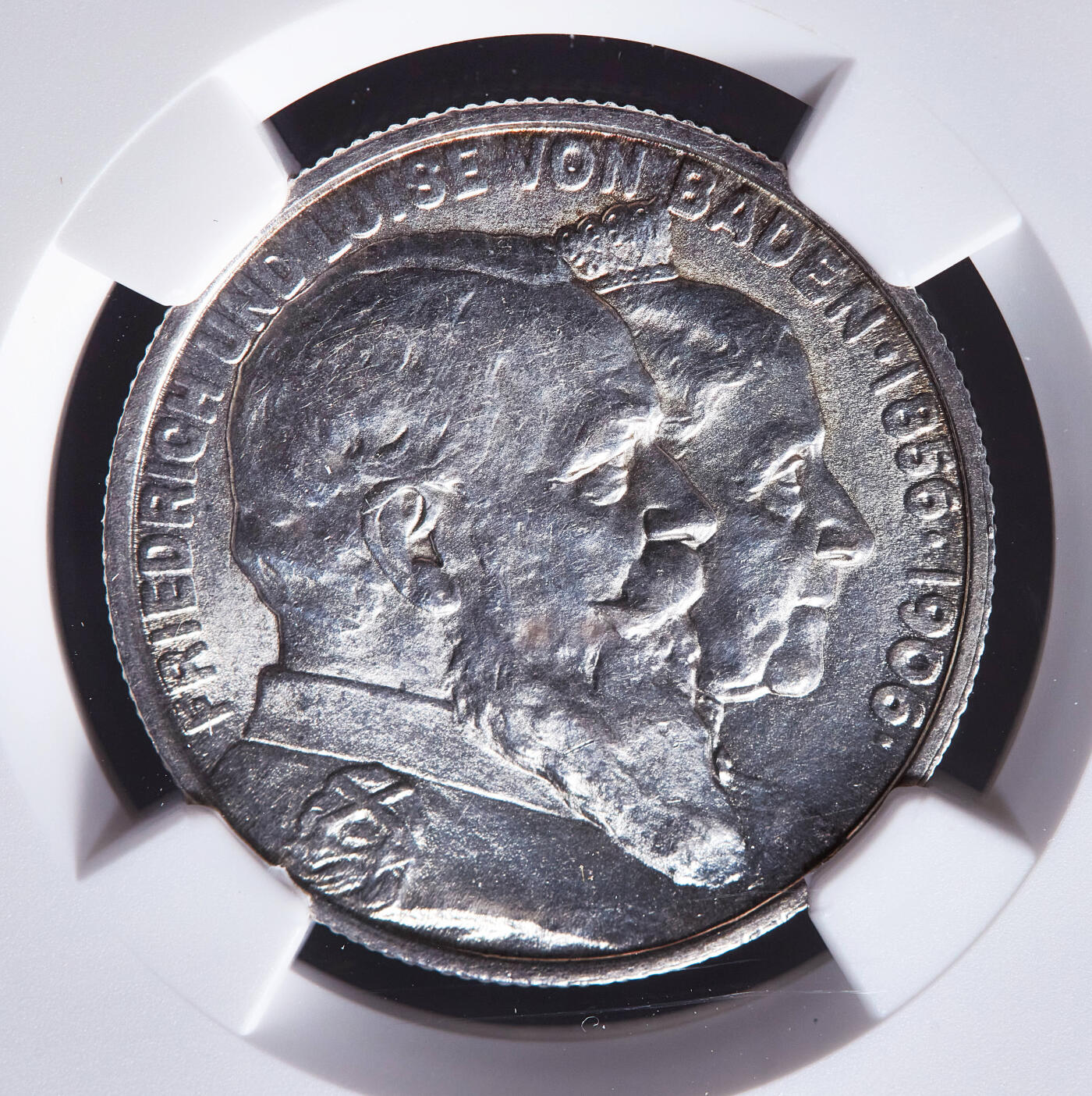 【俄甄集藏】2026年(049)03-18星期三 晚 19:30 全场包邮 德国巴登1906年弗里德里希一世金婚2马克银币，NGC MS63，转光品相，铸纹清晰，经典品种