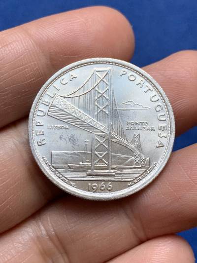 《竞宝斋》第471场 周日，周一，周二 3场连拍 （全场包邮）欢迎送拍 - 1966年葡萄牙20埃斯库多银币，萨拉查大桥建成，625银，10.05g