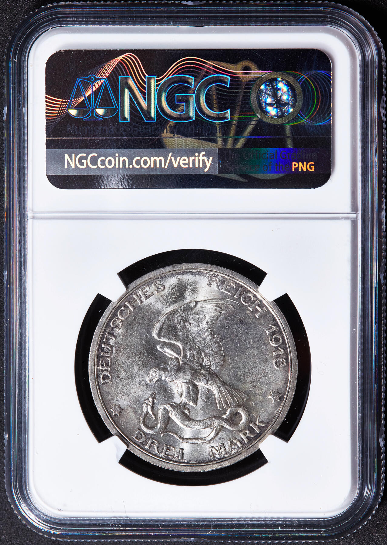 【俄甄集藏】2026年(049)03-18星期三 晚 19:30 全场包邮 德国普鲁士1913年A版反法战争胜利百年3马克银币，NGC MS63，原味包浆，转光品相