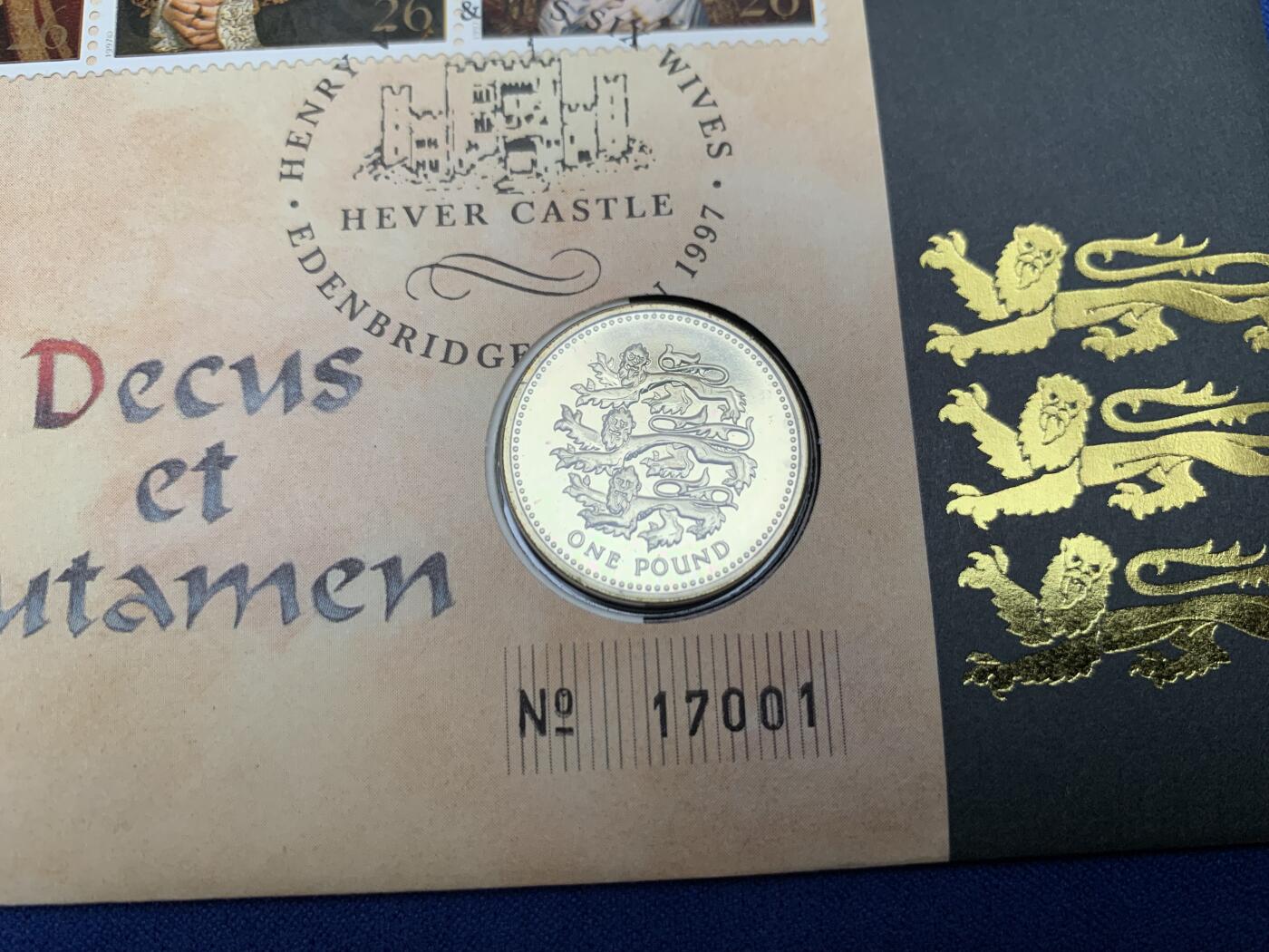 《竞宝斋》第471场 周日，周一，周二 3场连拍 （全场包邮）欢迎送拍 1997年英国1英镑 亨利八世逝世450周年纪念邮币封首日封  英格兰三狮纹饰