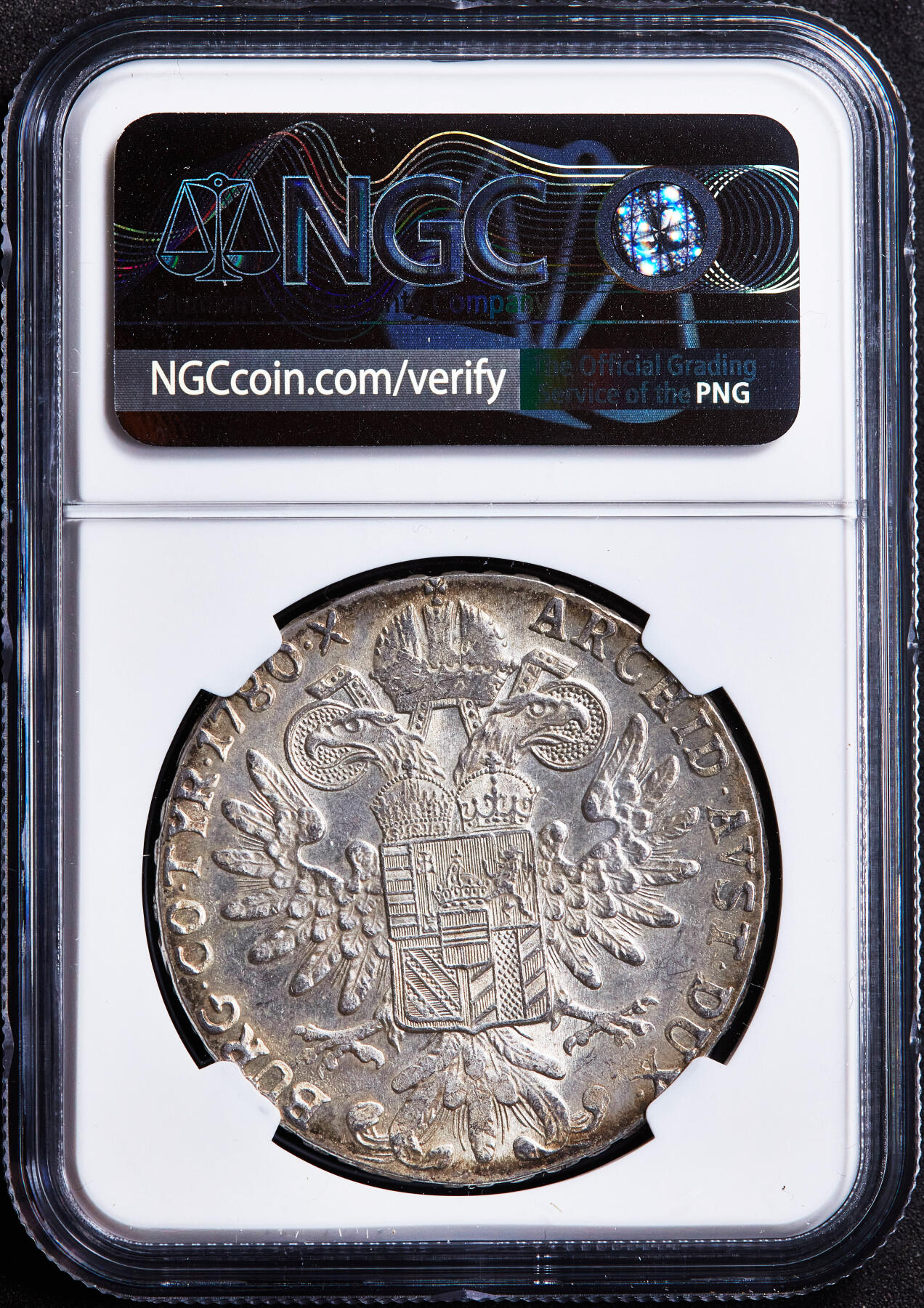 【俄甄集藏】2026年(049)03-18星期三 晚 19:30 全场包邮 奥地利1936-1961年后铸版玛利亚·特蕾莎头像1泰勒大奶妈银币，NGC AU58，黄油环彩，原光品相