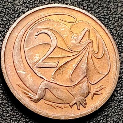 泉币菌-第211场-拍品多 请提前出价（工作最近较忙 发货不及时，望理解） - 铜光美品 1984年 英属澳大利亚2分铜币 伞蜥蜴斗篷蜥 21.5mm