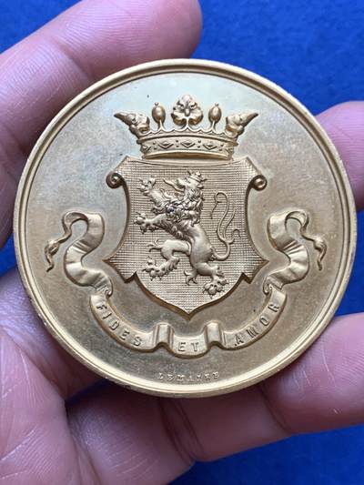 《竞宝斋》第471场 周日，周一，周二 3场连拍 （全场包邮）欢迎送拍 - 比利时1899年根特第九届联邦大会-消防员联合会纪念章 51.4克 50.2mm 细节见图